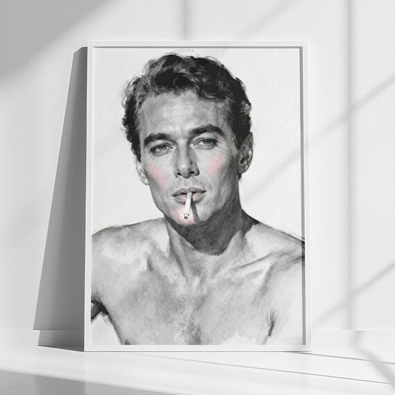 Vintage Glamorous Man Smoking Cigarette Monochrome Art Poster