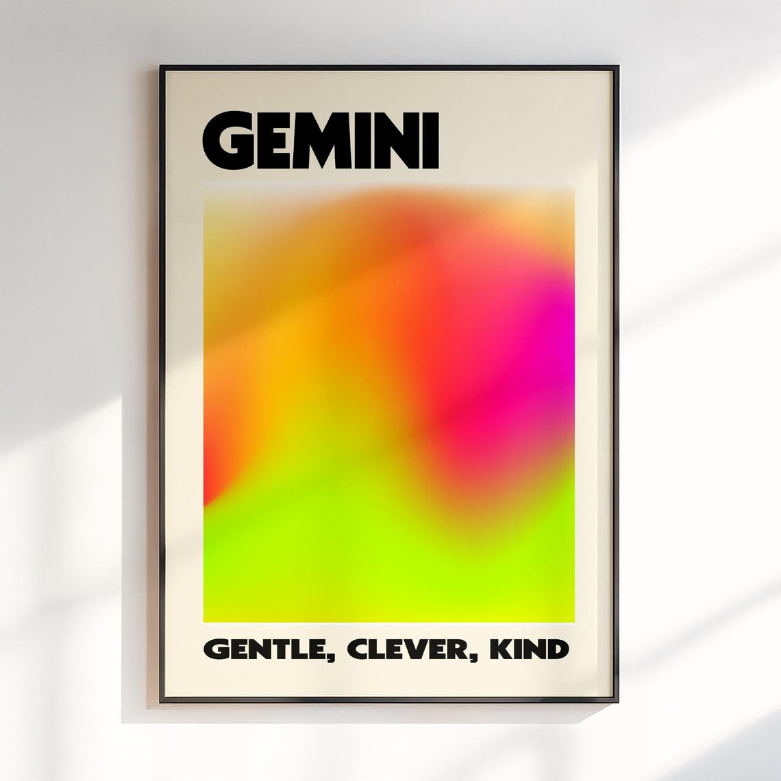 Gemini Neon Pink Orange Aura Zodiac Astrology Decorative Wall Art
