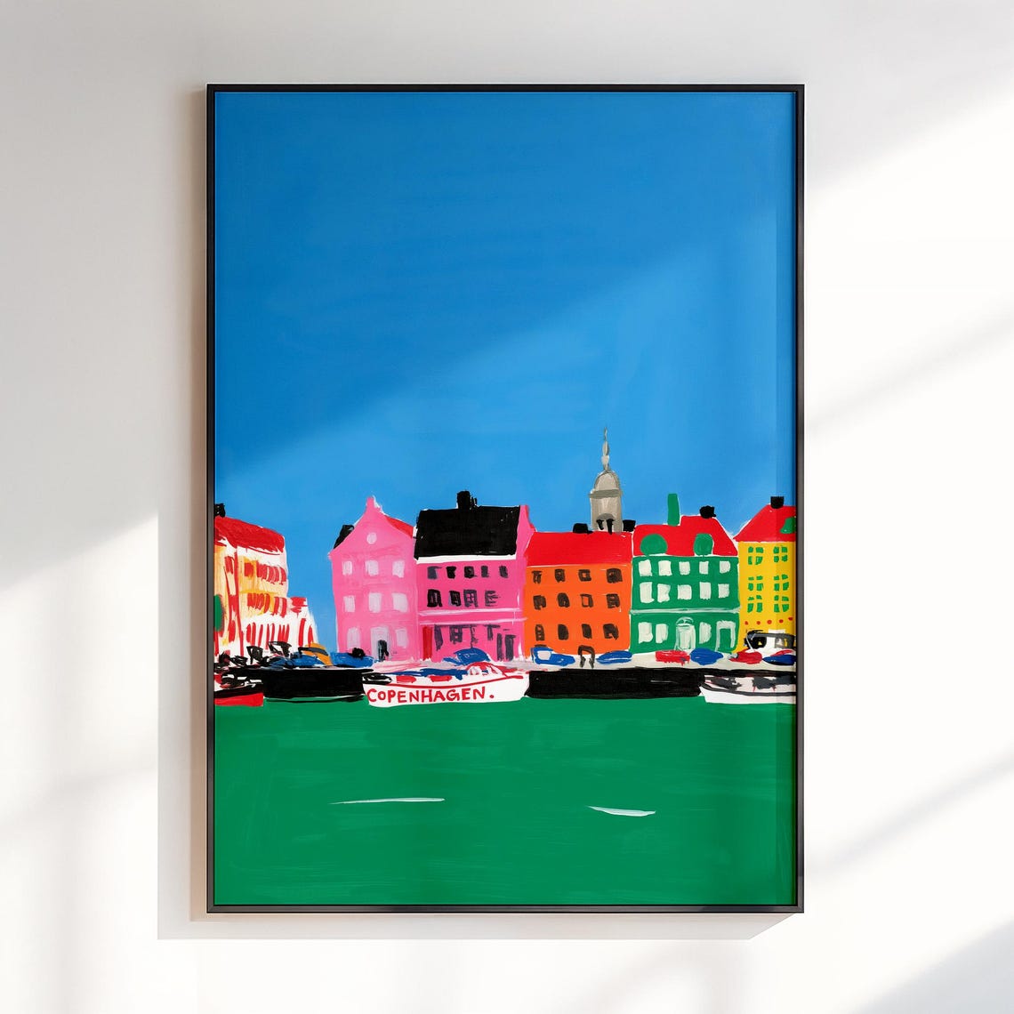 Copenhagen Colorful Nyhavn Harbor Boat Maximalist City Poster