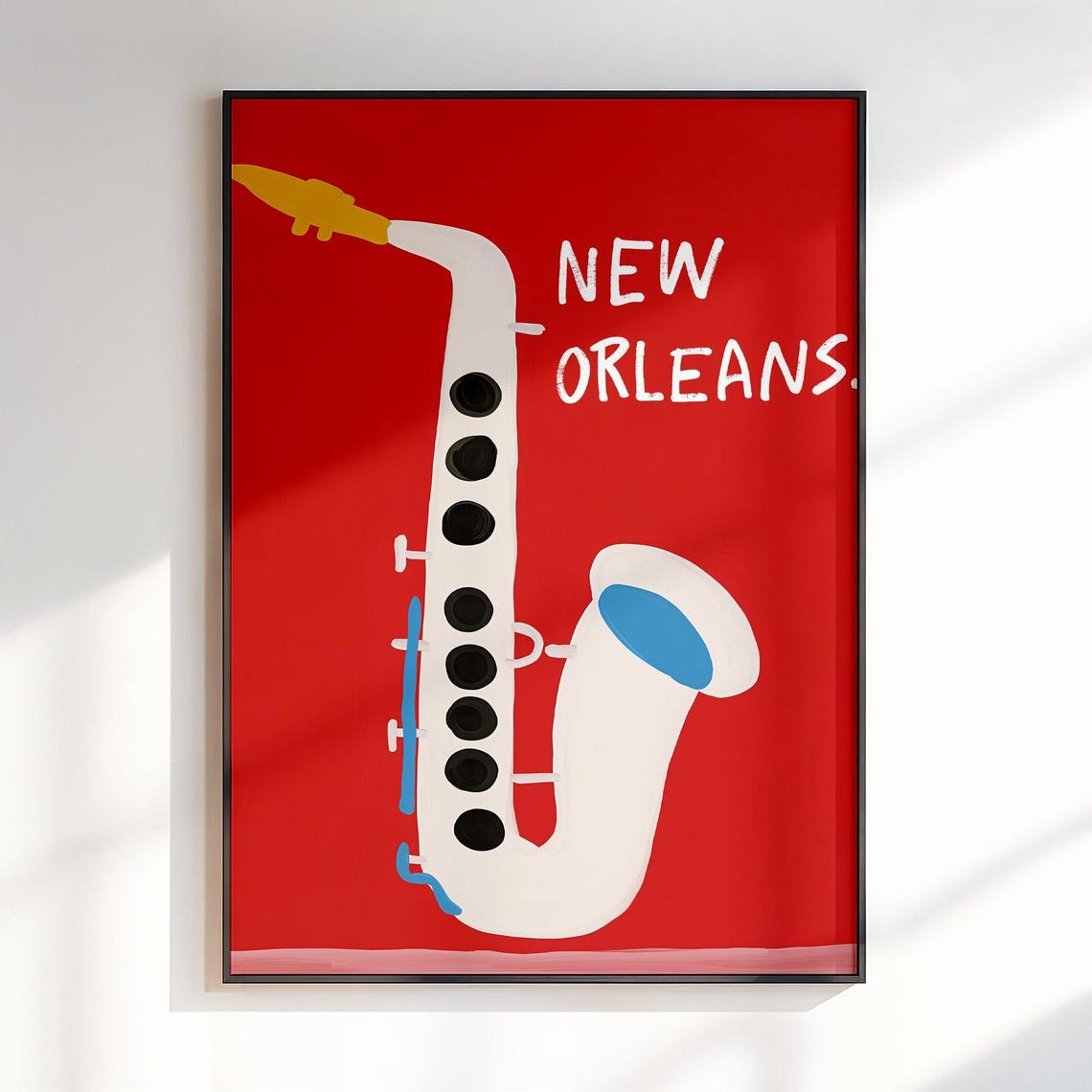 New Orleans White Saxophone Red Jazz Maximalist Louisiana Poster