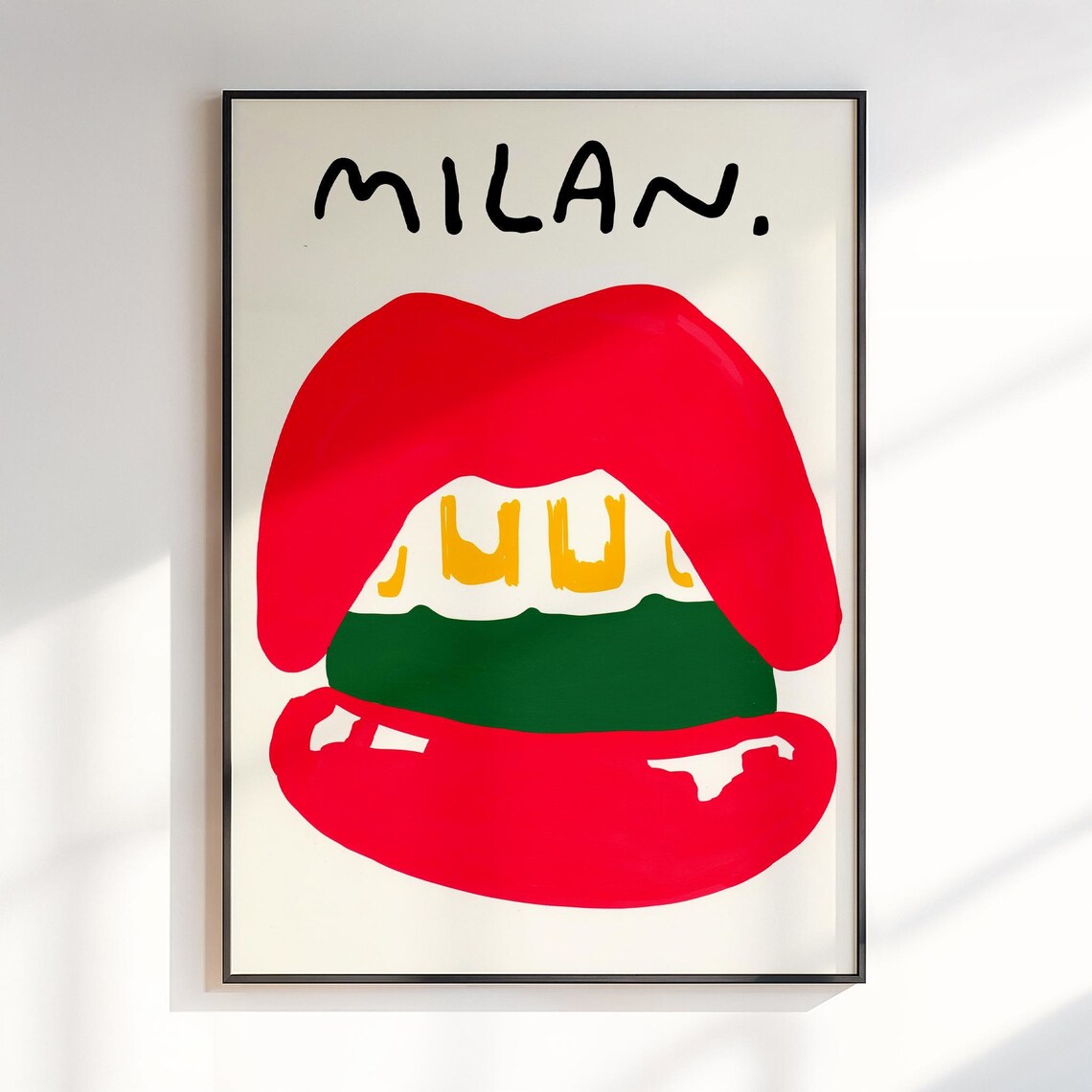 Milan Bold Red Lips Italian Flag Mouth Pop Art Fashion Poster