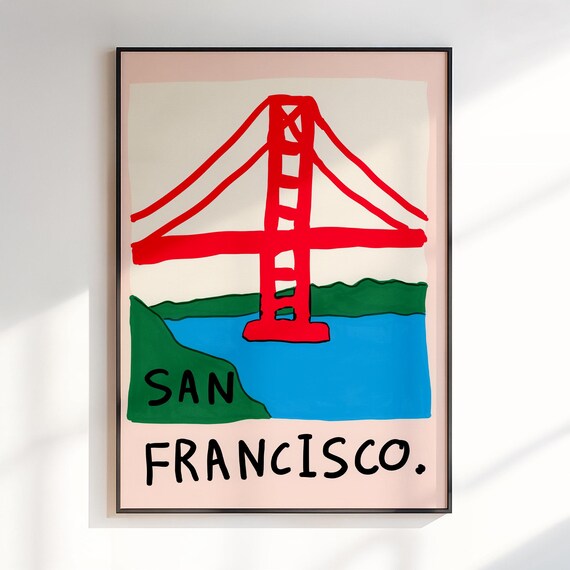 San Francisco Golden Gate Bridge Colorful Modern Travel Poster