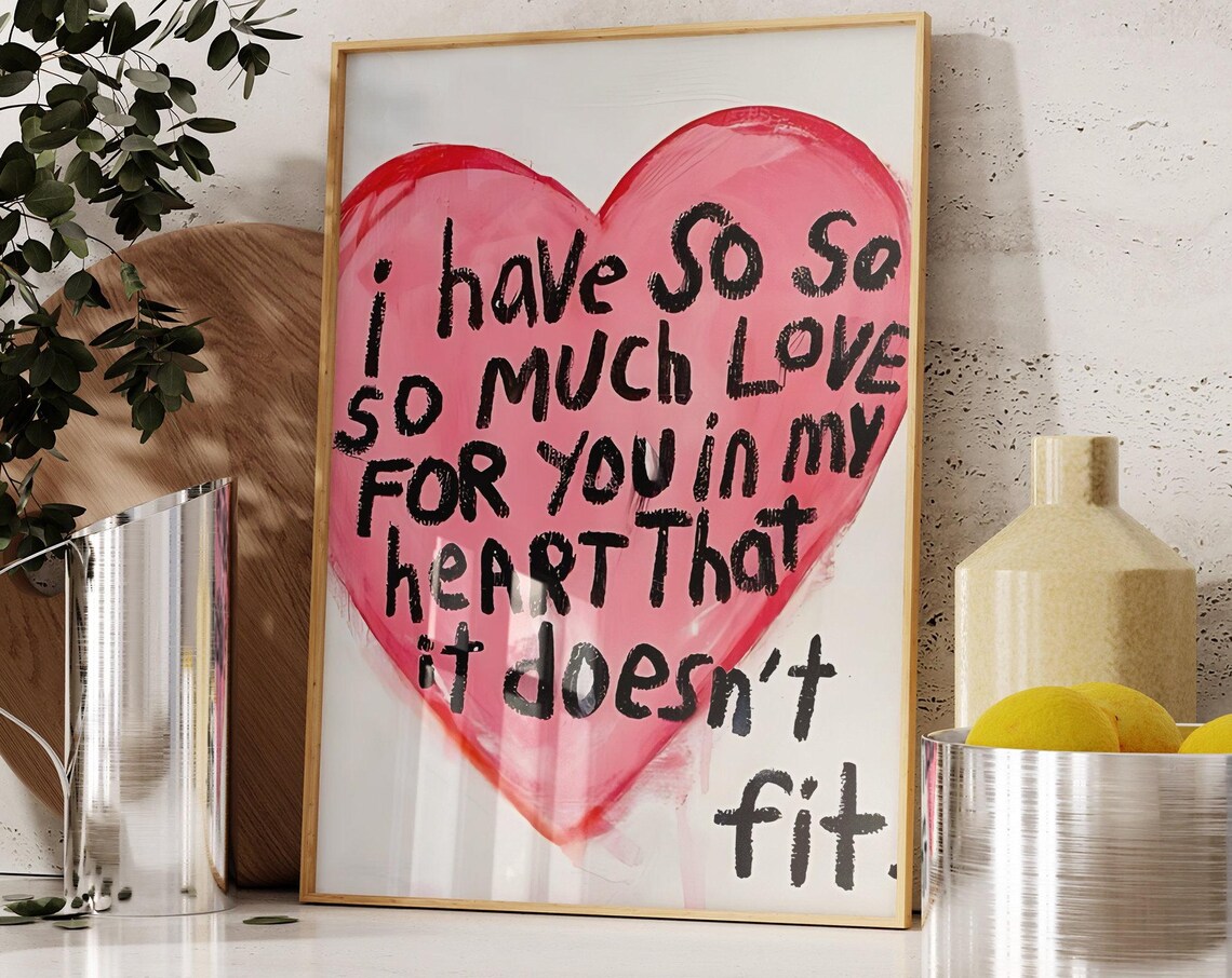 So Much Love Painted Heart Romantic Love Quote Typography Wall Art - Image 3