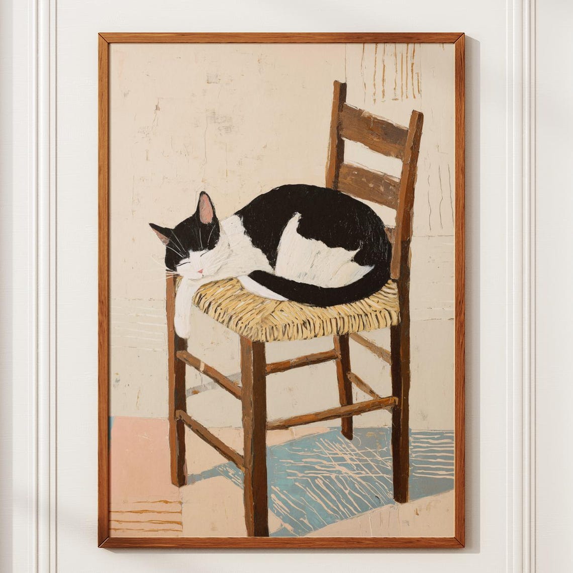 Whimsical Cat Art Wall Cozy Print Black And White Painting
