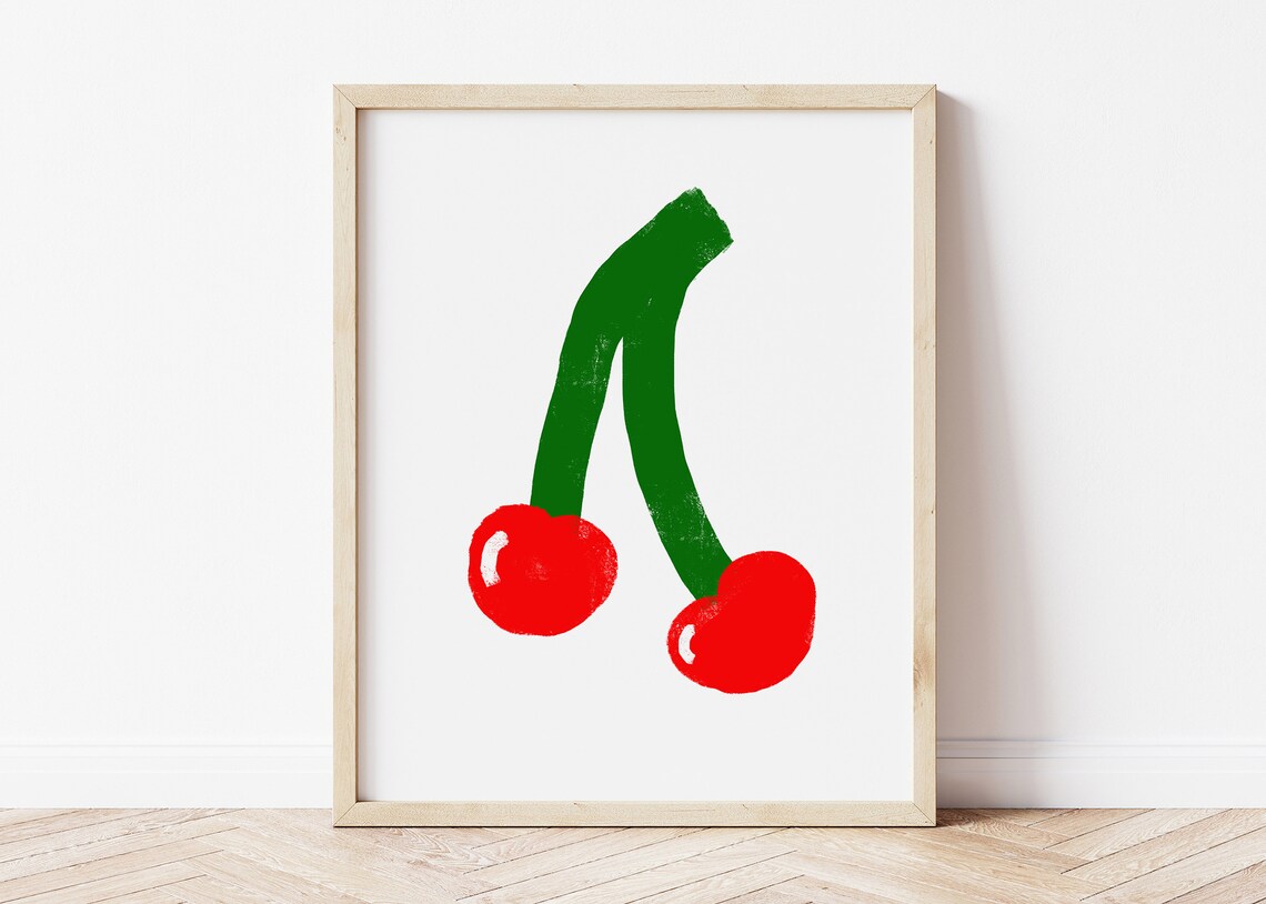 Cherry Wall Art Red Fruit Minimalist Art Print
