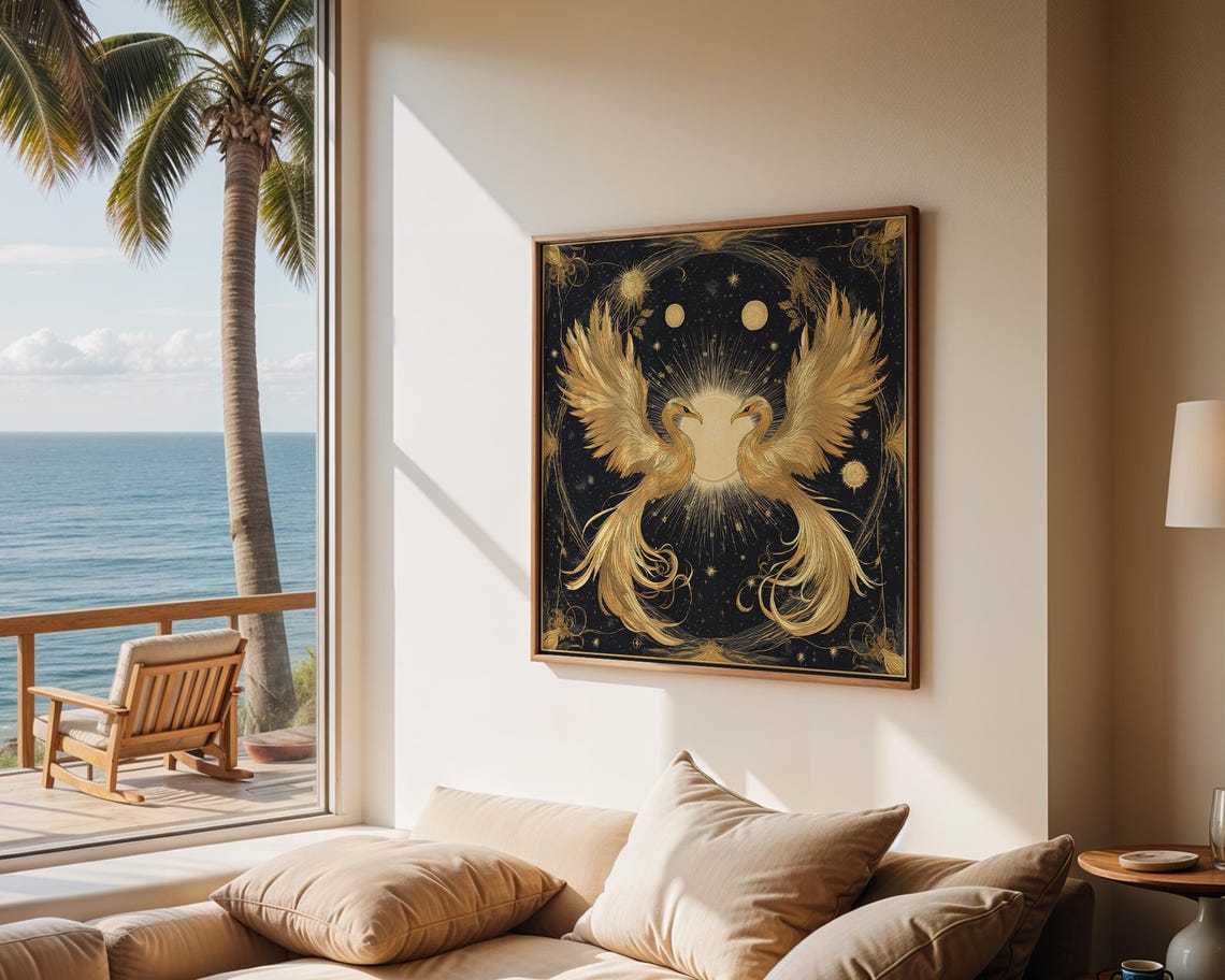 Golden Phoenix Celestial Theme Art Print