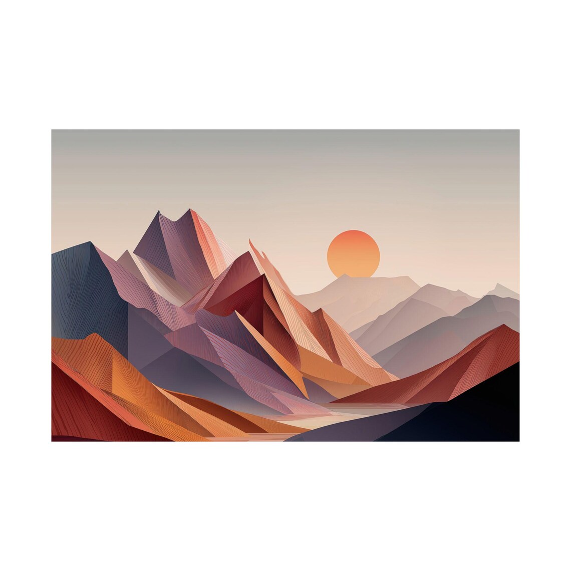 Geometric Mountain Sunset, Abstract Desert Peaks