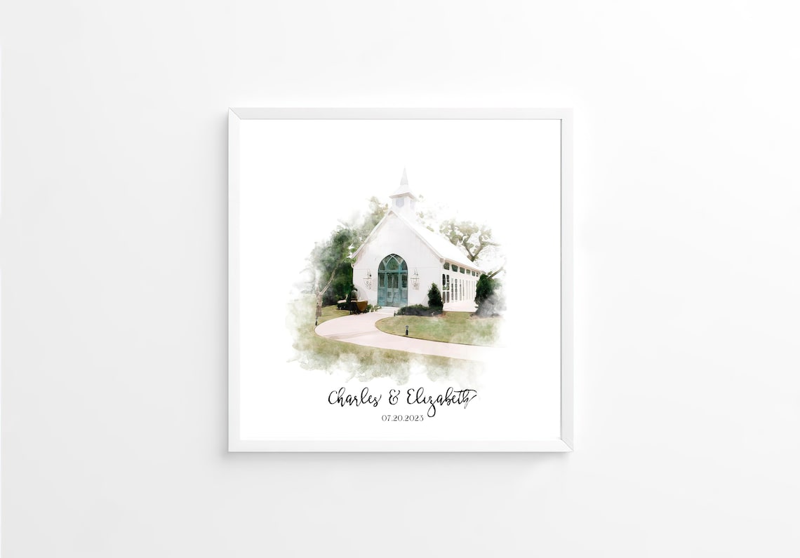 Custom Watercolor Mountain Wedding Ceremony Aisle Painting Poster - Image 3
