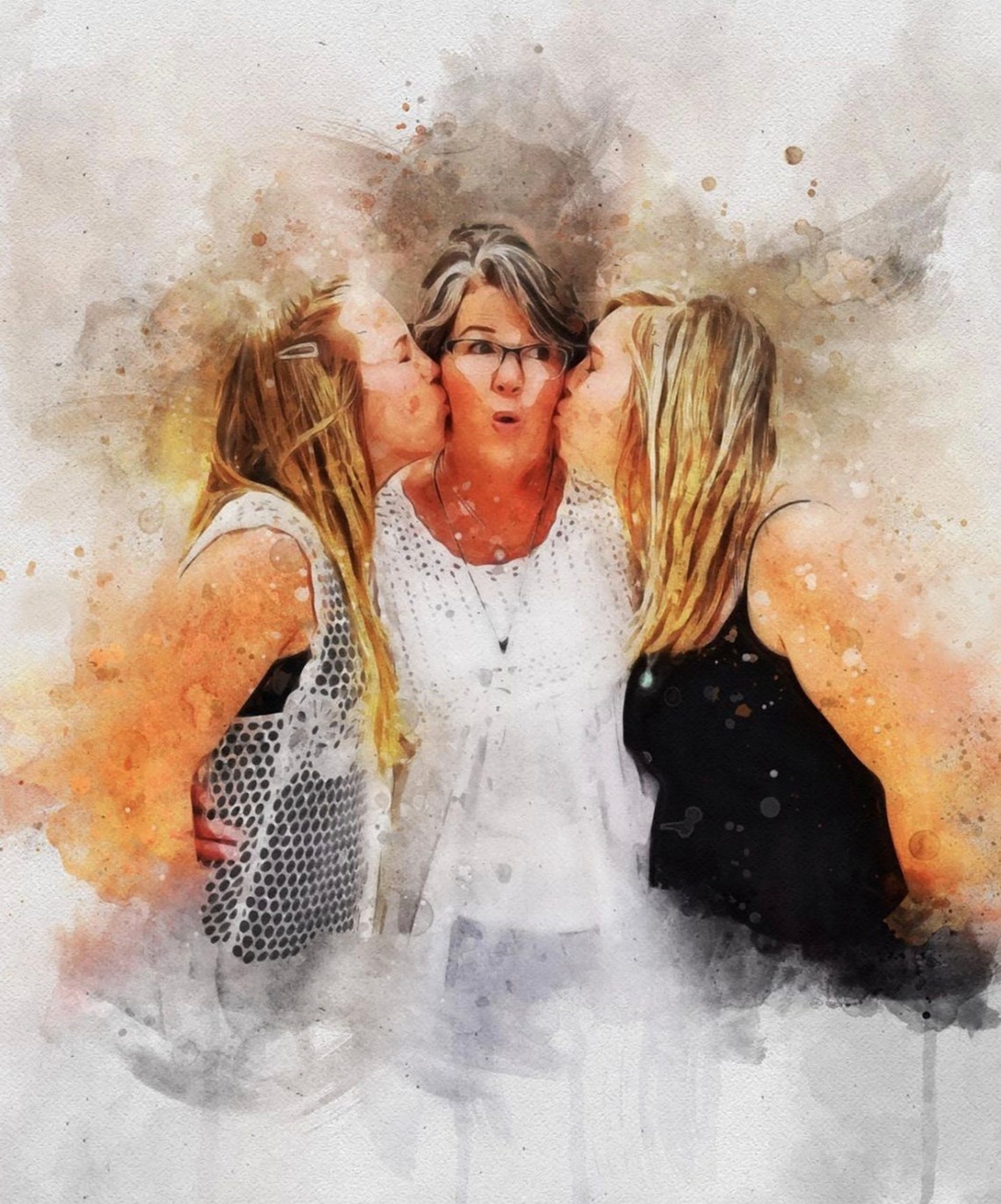 Custom Watercolor Bride And Mother Embrace Wedding Portrait Poster - Image 2