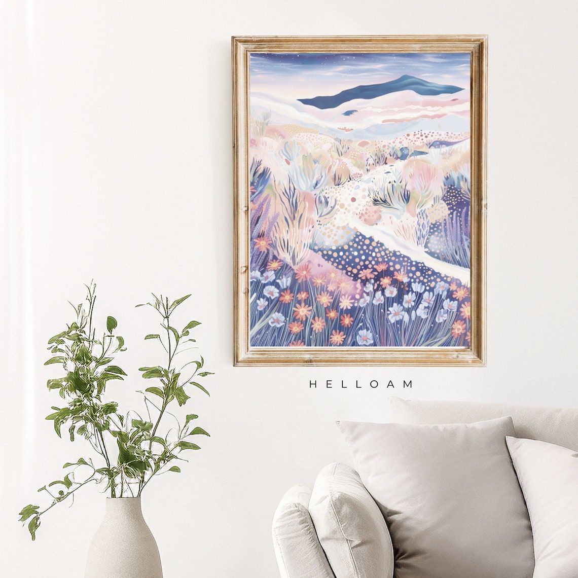 Pastel Wildflower Meadow Mountain Dusk Starry Night Landscape Print - Image 4