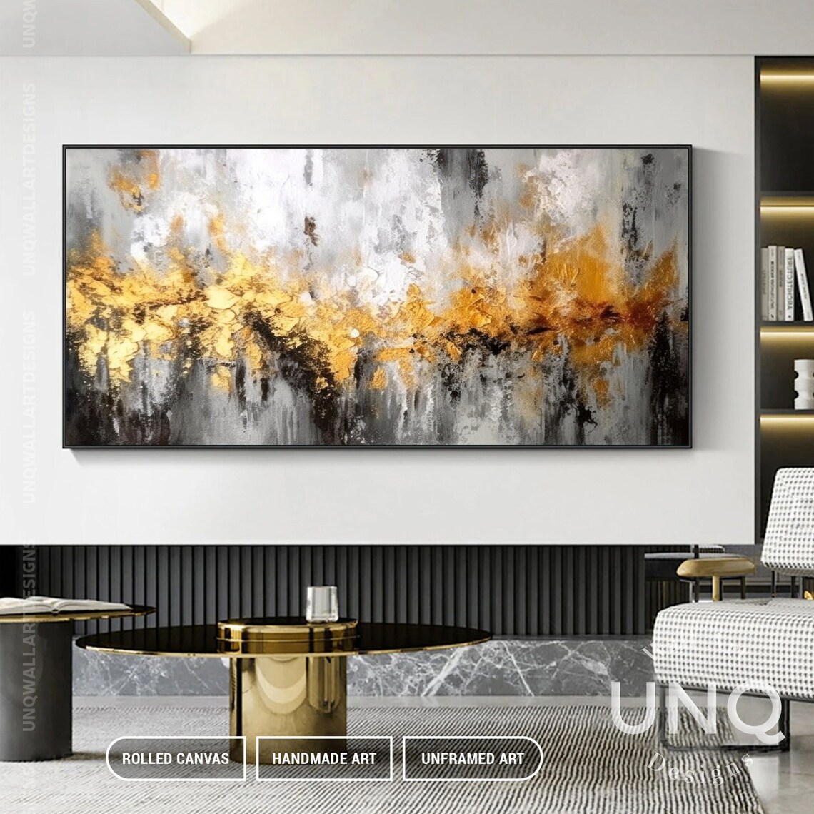 Abstract Modern Art Print, Grey Gold Foil Texture - Image 5