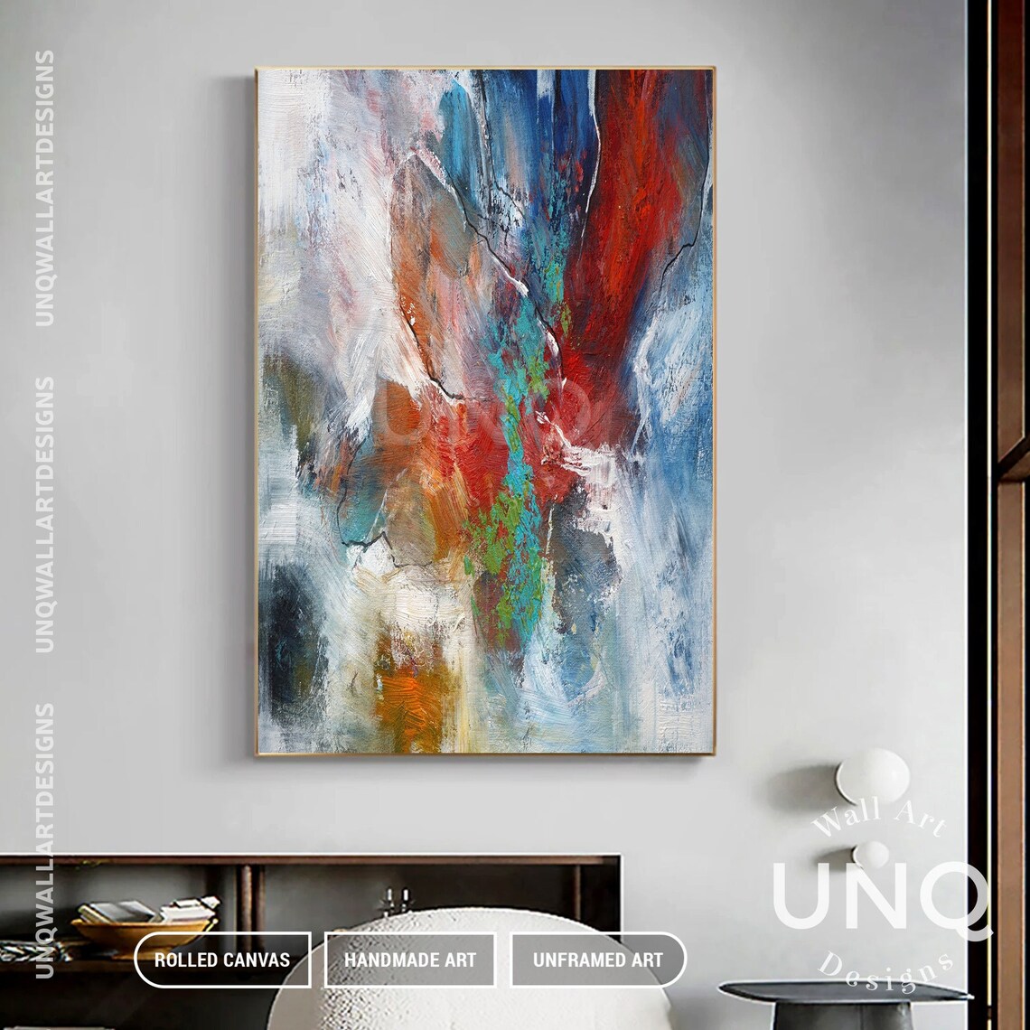 Red Blue And White Bold Color Burst Modern Abstract Painting Poster - Image 2