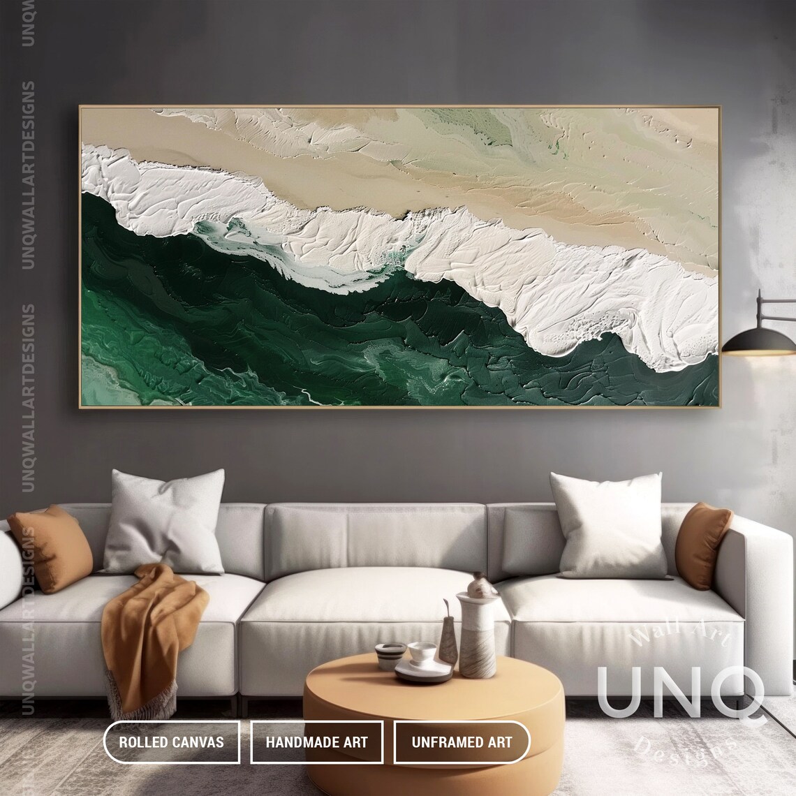 Emerald Green And Beige Abstract Sea Waves Heavy Impasto Art Poster - Image 6