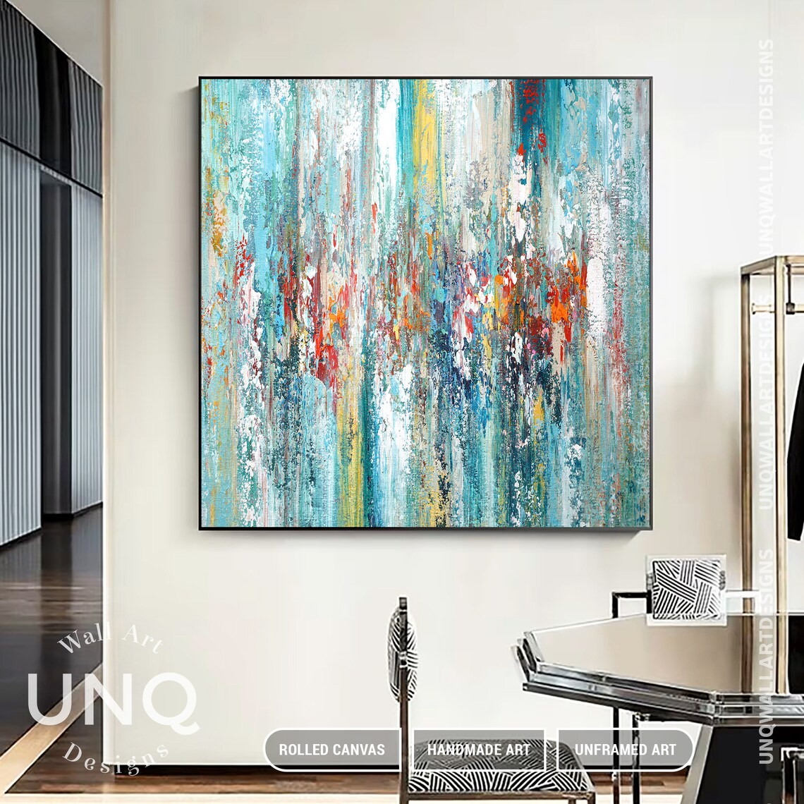 Blue and Gold Abstract Art Print, Living Room Decor - Image 6