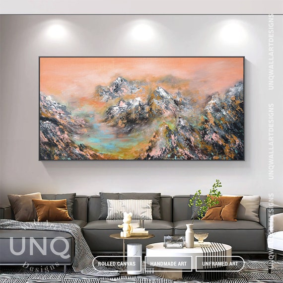 Abstract Colorful Mountain Painting Large Oil Acrylic Handmade Wall Art Minimalist Mountain Living Room Colorful Mountain On