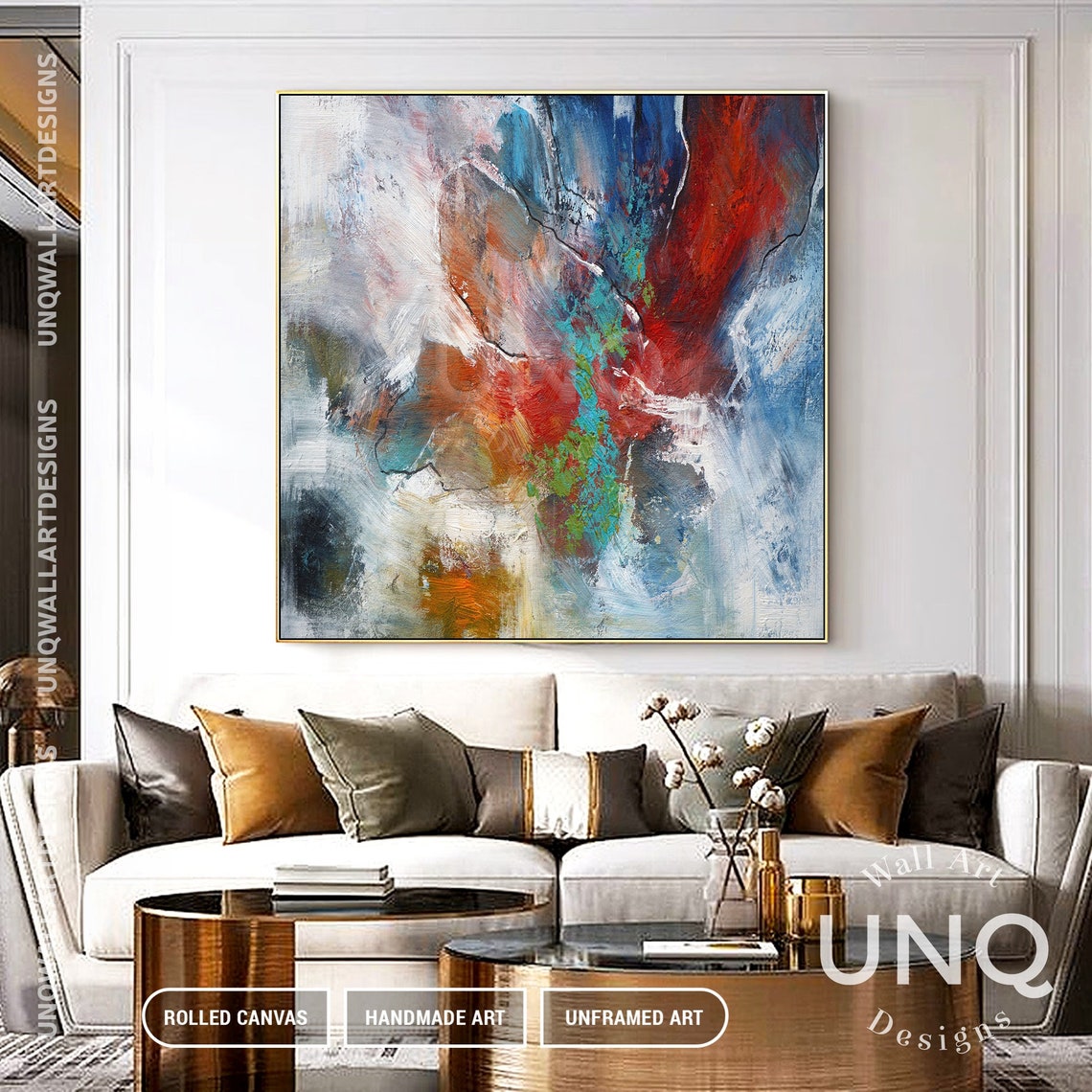 Red Blue And White Bold Color Burst Modern Abstract Painting Poster - Image 7