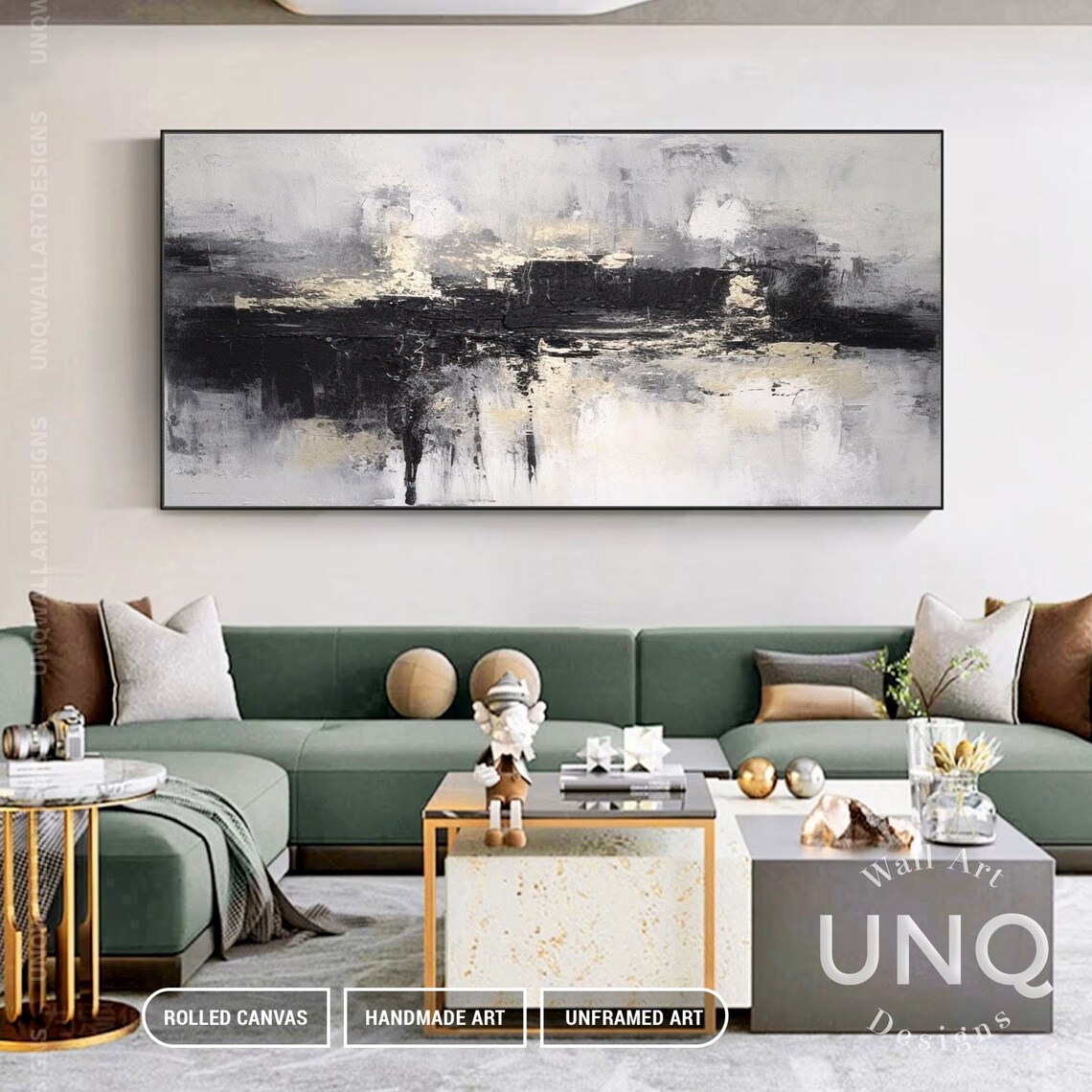 Grey Black And Gold Moody Monochrome Modern Abstract Art Poster - Image 5