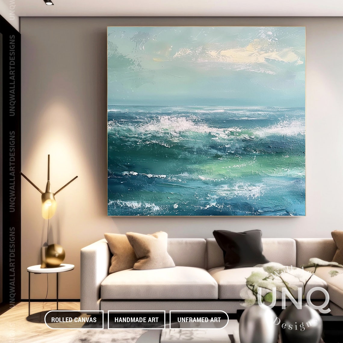 Teal Ocean Waves And Pale Sky Minimalist Modern Seascape Poster - Image 7