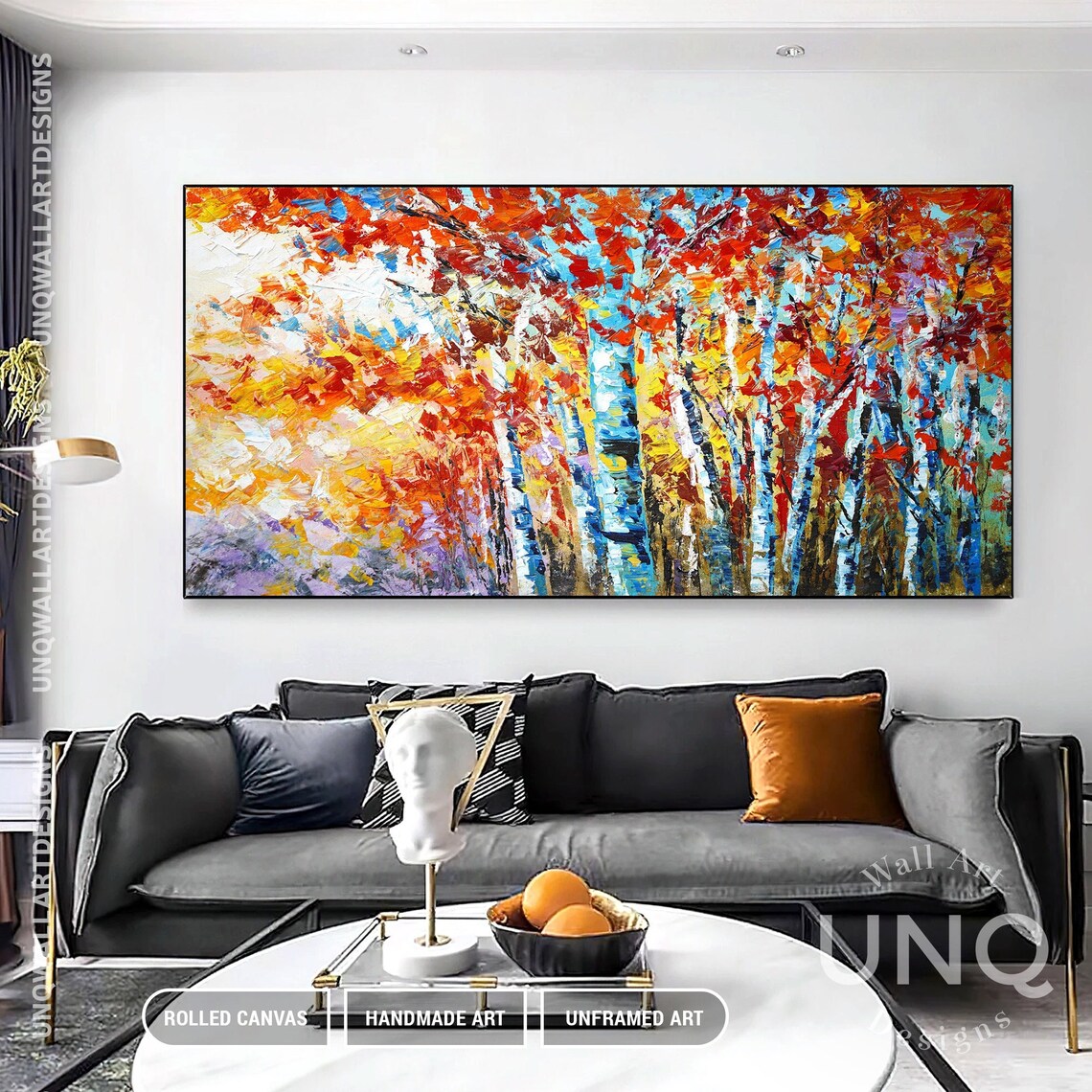 Original Birch Tree Abstract Artwork Forest Tree Original Art Landscape Wall Art Hand Painted Art Impasto Artwork By Unqwallartdesigns - Image 4