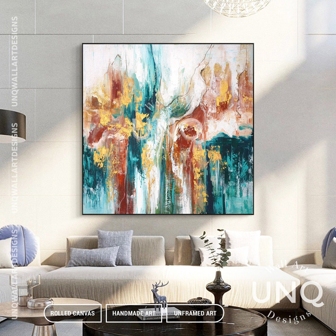 Teal Rust And Gold Marble Abstract Painting Modern Luxury Decor Poster - Image 3