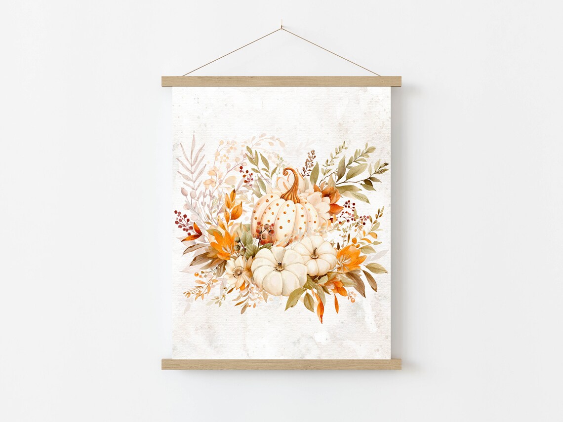 Watercolor Pumpkin Bouquet Fall Floral Harvest Scene Wall Poster - Image 2