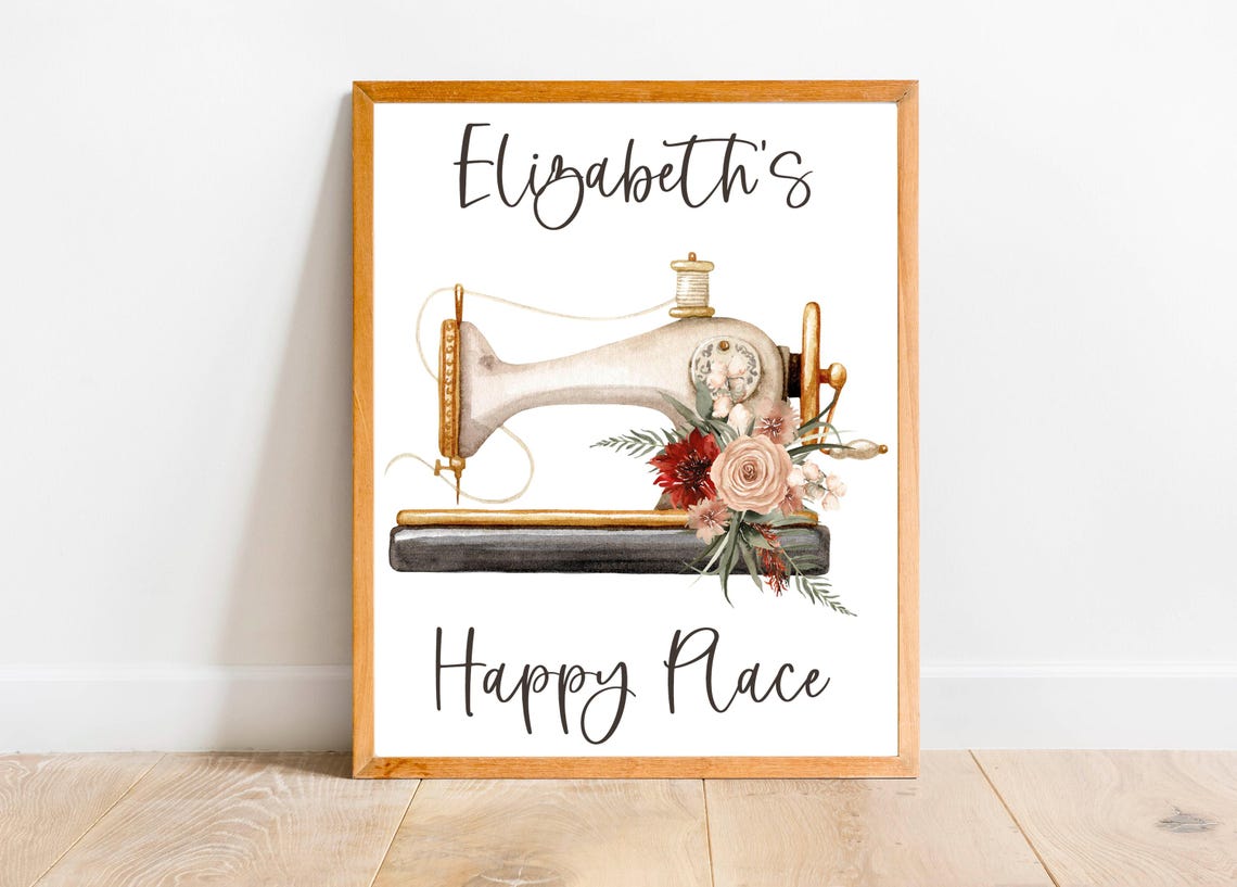 Personalized Happy Place Sewing Machine Craft Room Art Print - Image 2