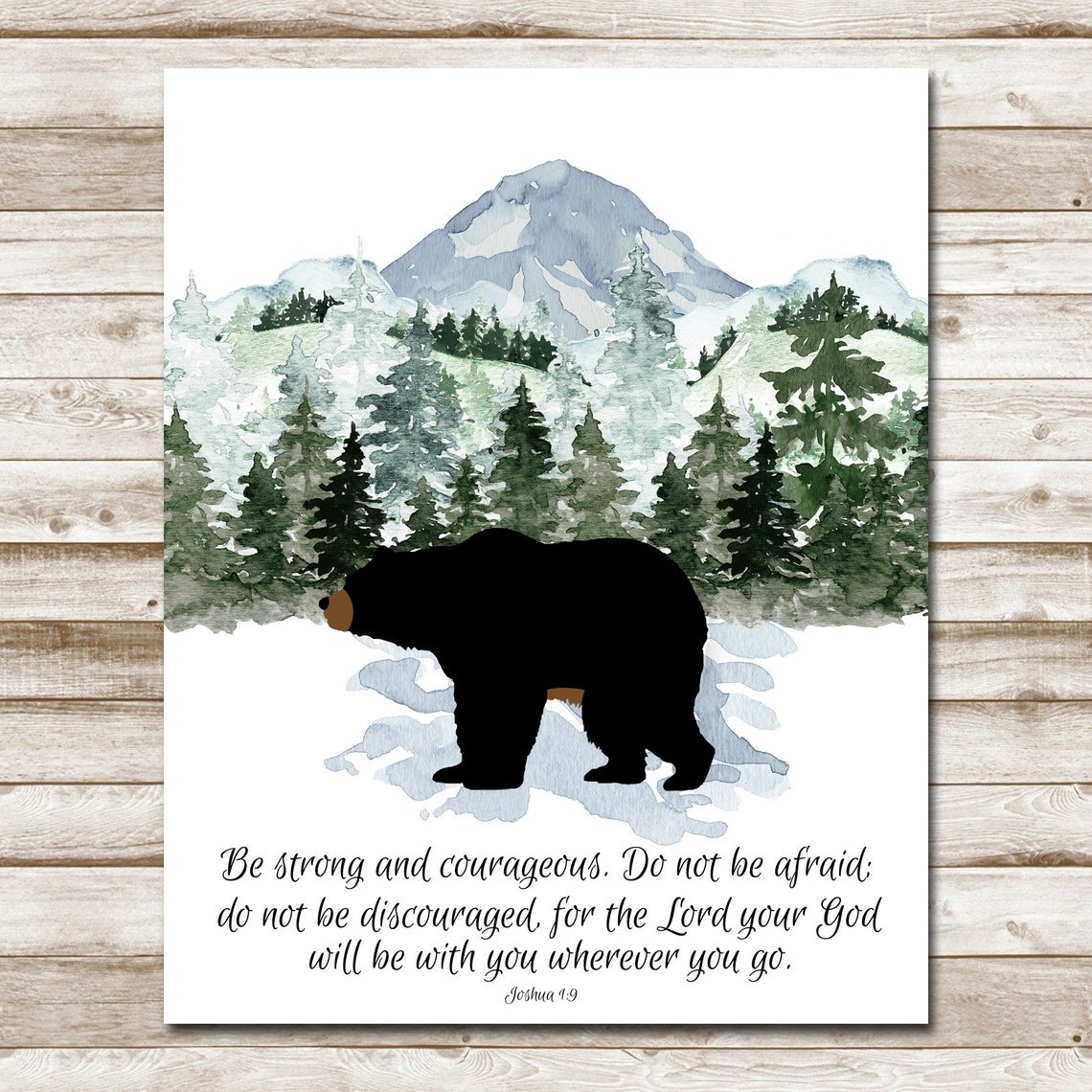 Joshua 19 Bear Mountains Watercolor Be Strong and Courageous Poster - Image 4