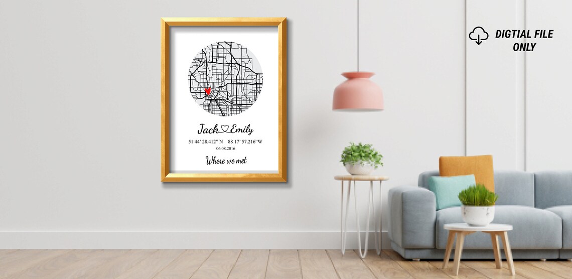 Where We Met Map Memories, Anniversary Gift