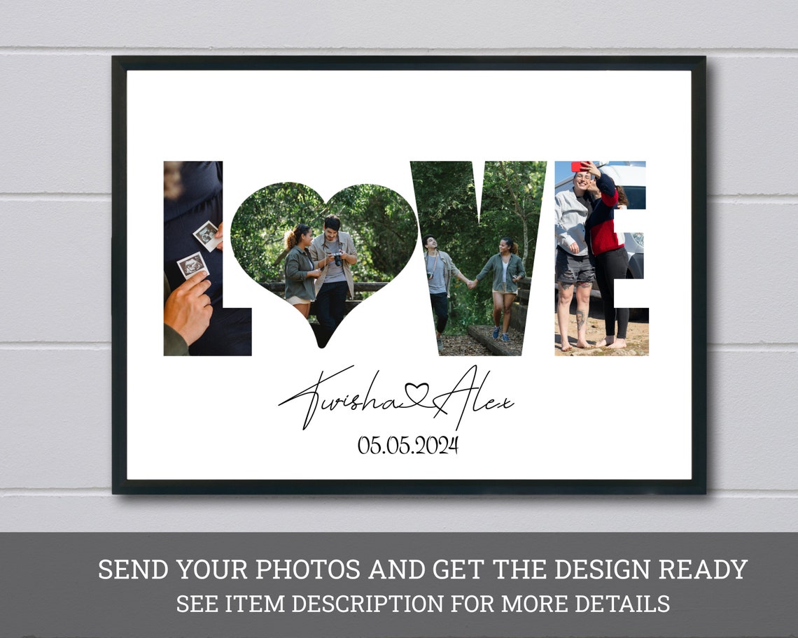 Custom LOVE Letters Photo Collage Couple Anniversary Gift Poster