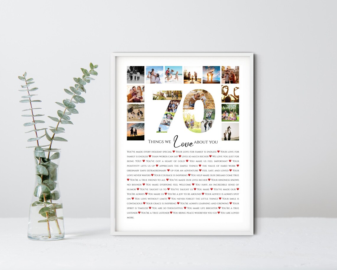 70th Birthday Photo Collage 70 Things We Love About You Art Print - Image 2