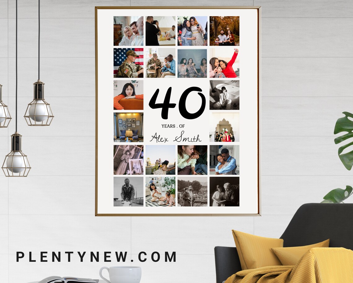 Personalized 40 Years Of Photo Collage Milestone Birthday Gift Poster