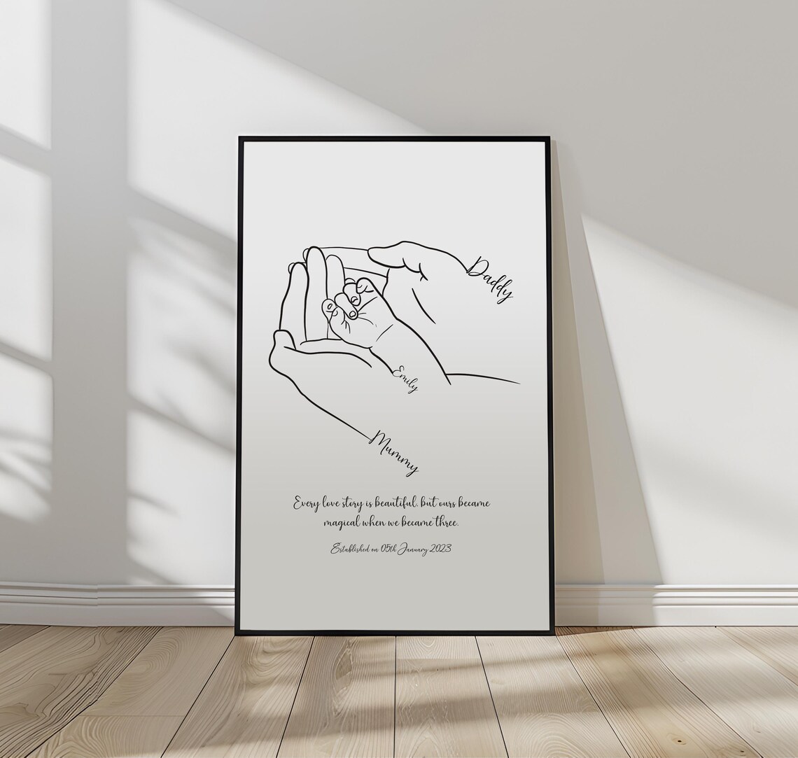 New Baby Line Art Hands Print Every Love Story Became Magical