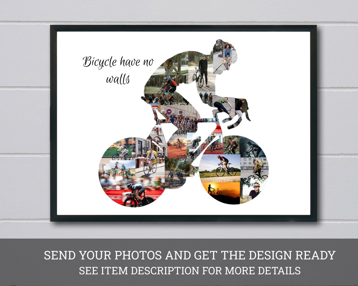 Cyclist Silhouette Photo Collage Bicycle Have No Walls Sport Wall Art