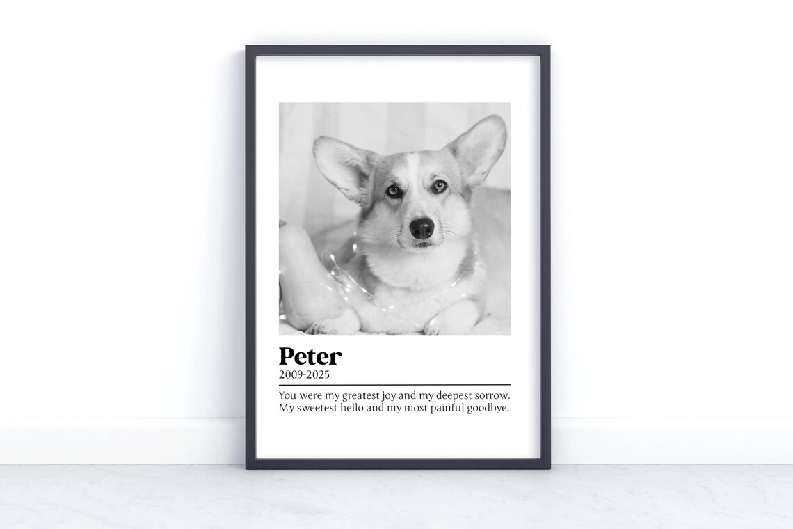 Corgi Dog Memorial Poster with Photo Name Dates and Quote Gift