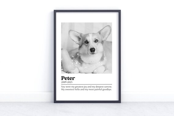 Corgi Dog Memorial Poster with Photo Name Dates and Quote Gift