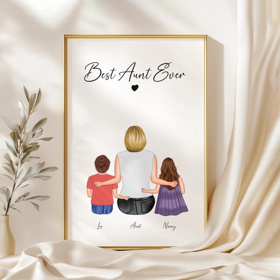 Personalized Mothers Day Gift For Aunt From Nephew Niece Auntie Birthday Gift Family Portrait Custom Aunt Birthday Gift Best Aunt Ever