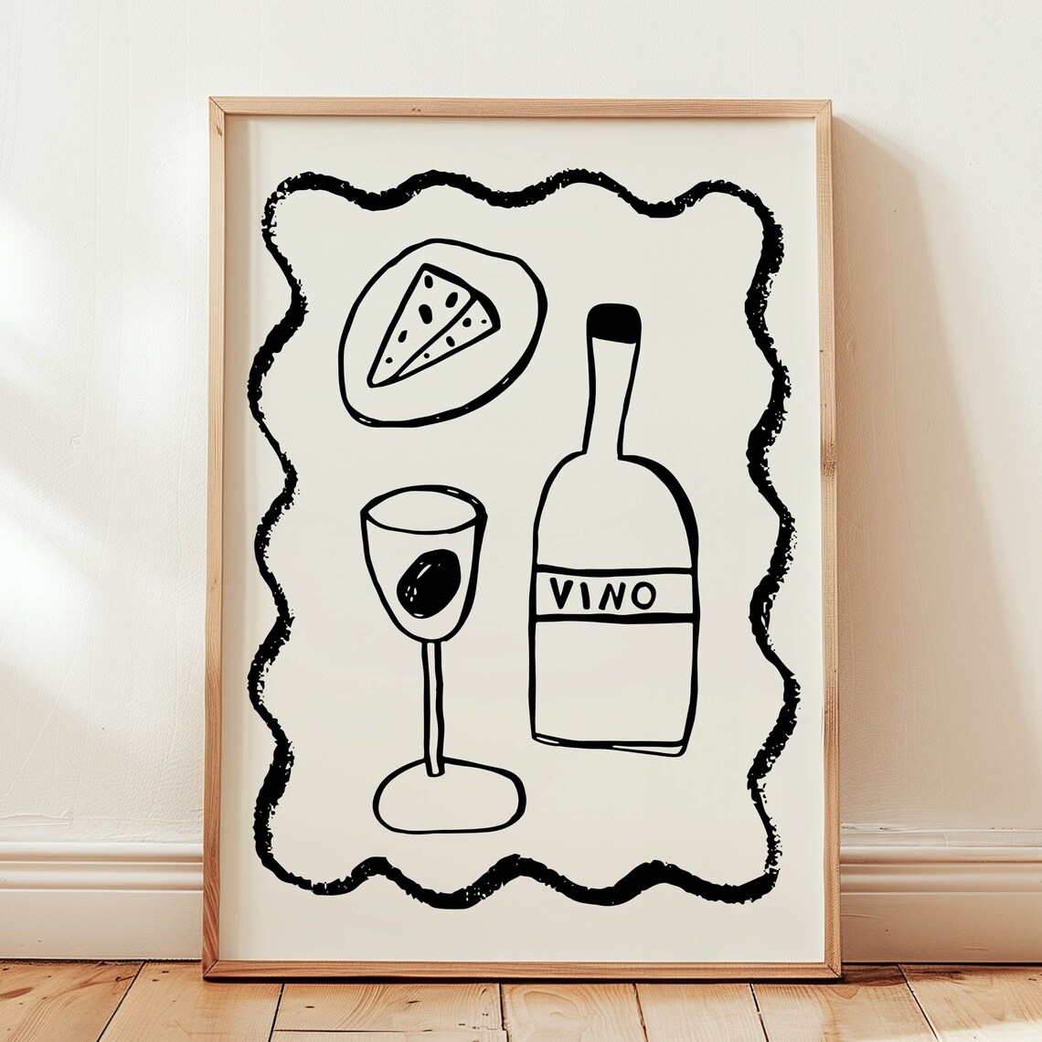 Vino Wine Bottle Cheese Glass Funny Italian Dinner Party Poster