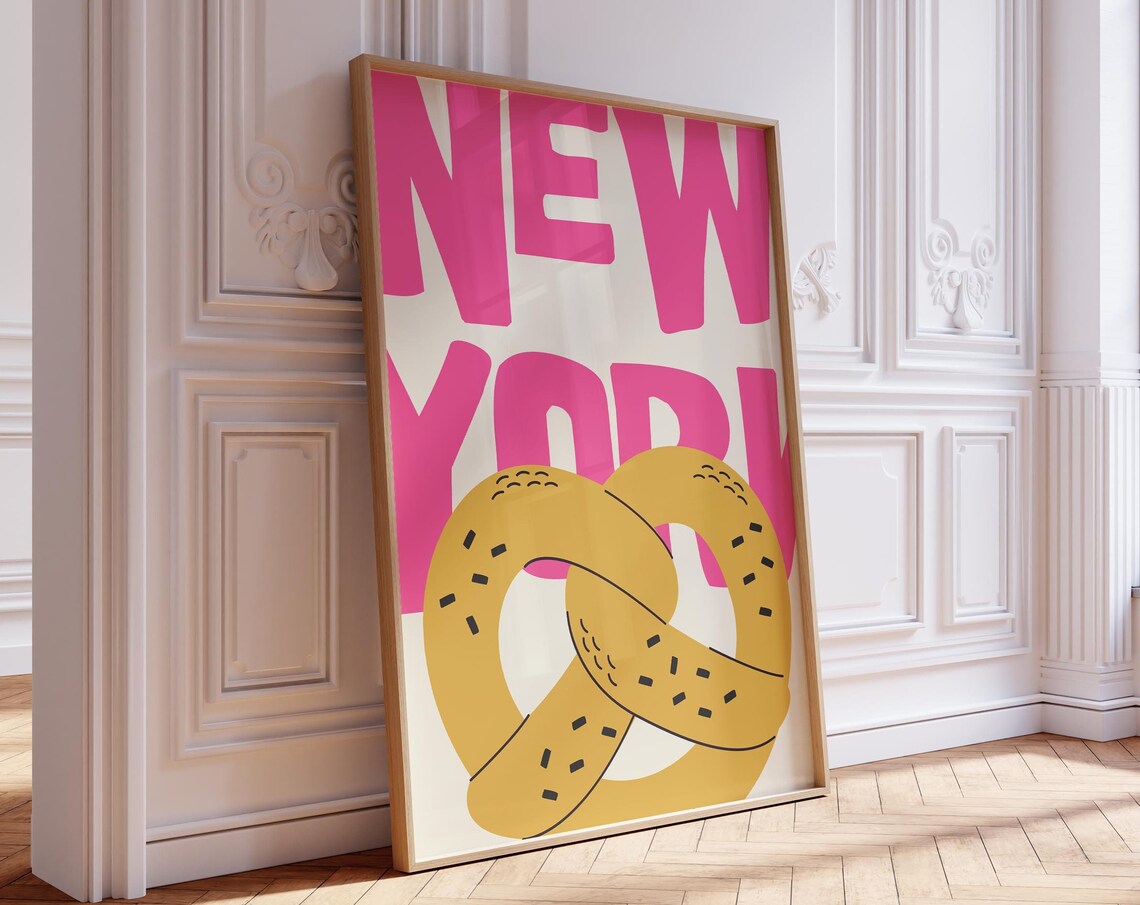 New York Pretzel Bold Pink Typography Foodie City Wall Poster - Image 3