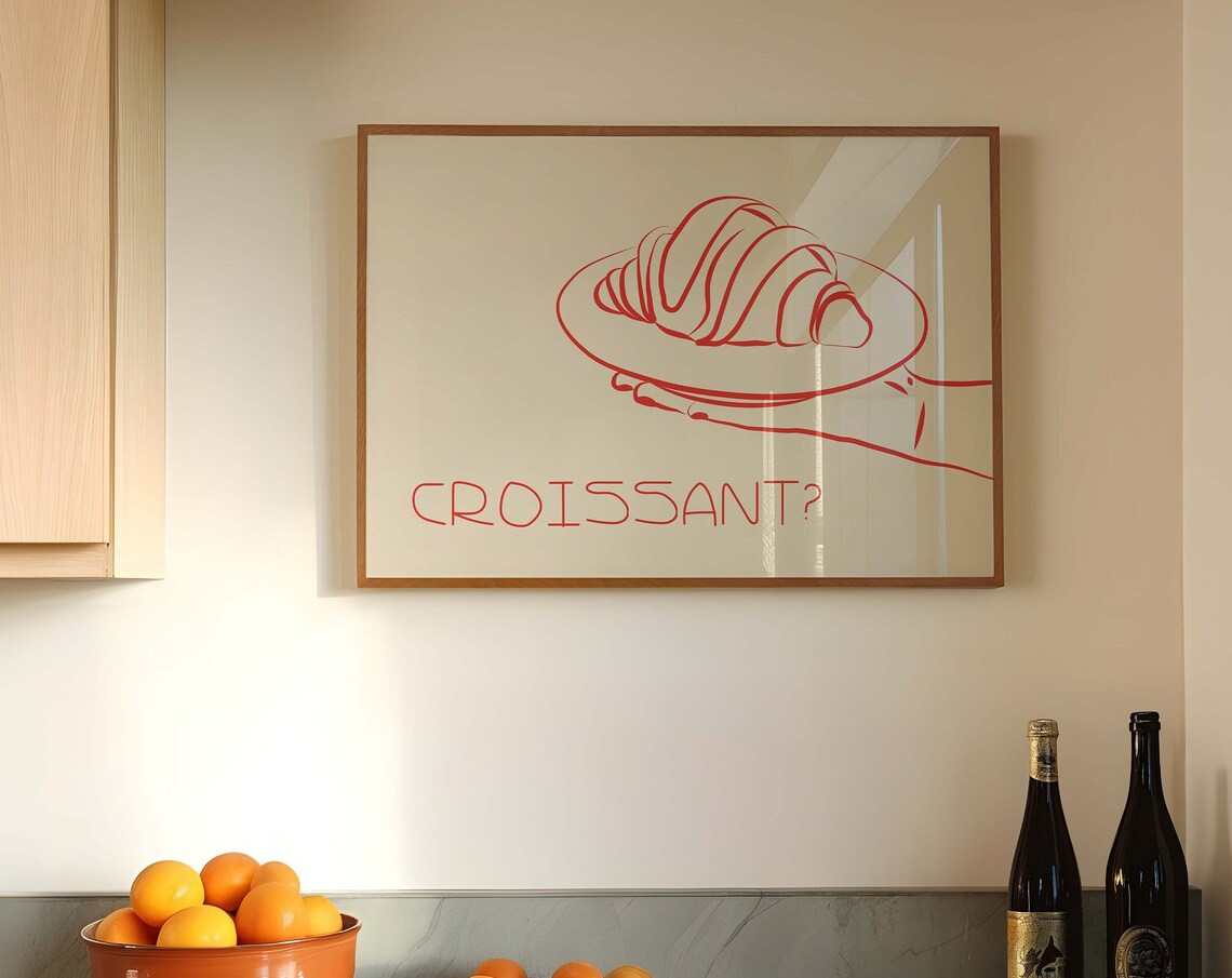 Croissant Poster French Food Print Trendy Horizontal Kitchen Wall Art Retro Print Croissant Art Print Vintage Food Print Wall Art