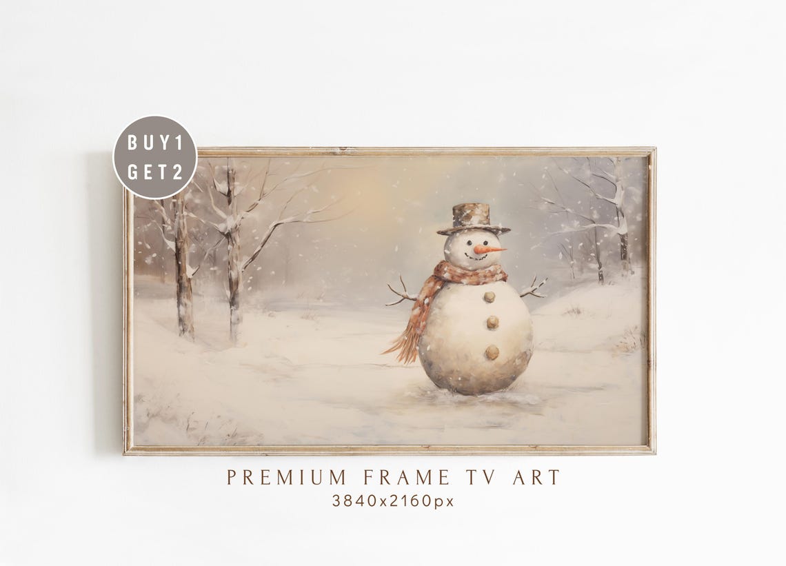 Snowman With Top Hat and Scarf Winter Watercolor Snow Scene Print