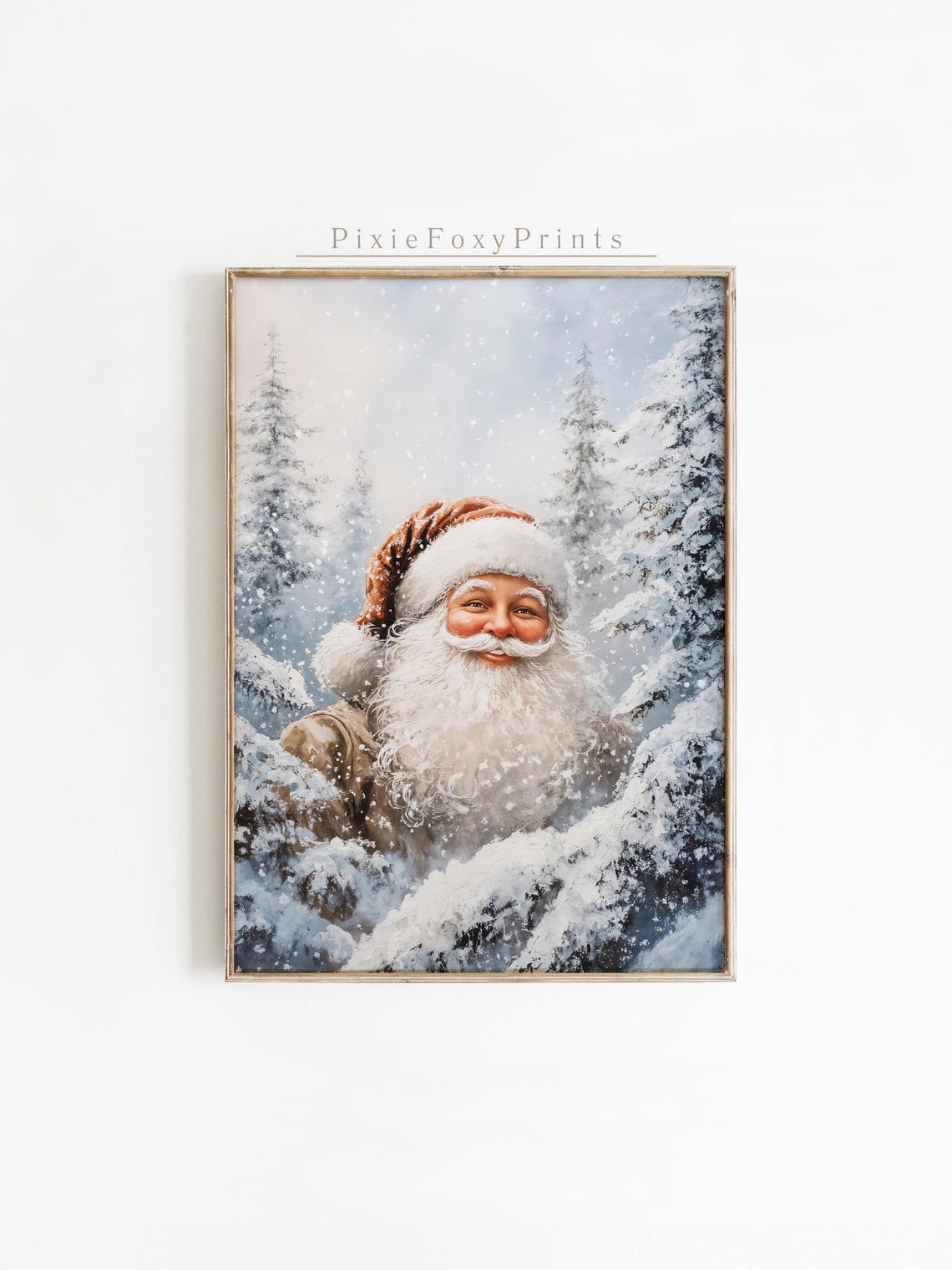 Smiling Santa Claus in Snowy Winter Forest Christmas Portrait Poster