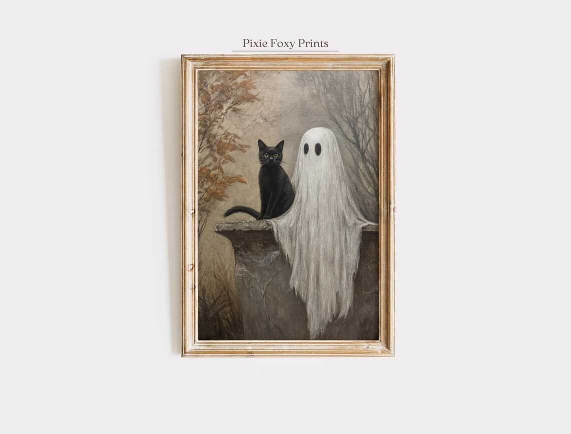 Halloween Black Cat Vintage Spooky Autumn Art Print