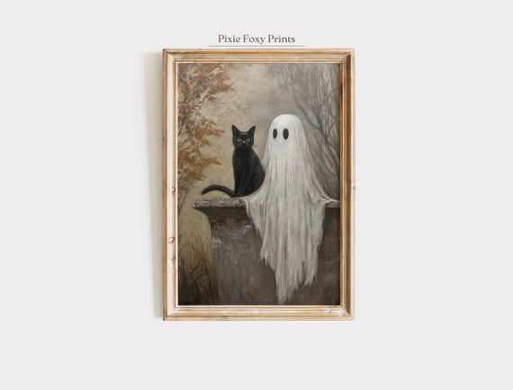 Halloween Black Cat Vintage Spooky Autumn Art Print