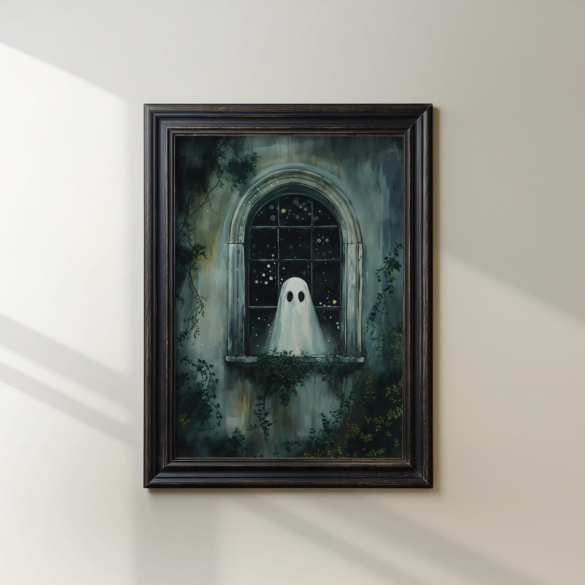 Ghostly Figure In Abandoned House Window Art Print Spooky Halloween Decor Eerie And Mystical Wall For Fall