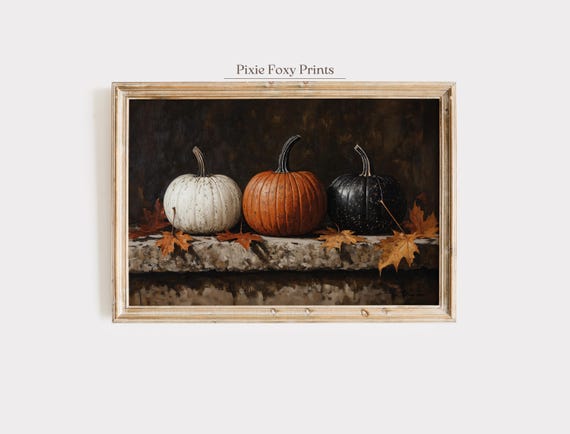 Rustic Pumpkin Wall Art Print Black White And Orange Painting Halloween Decor Vintage Farmhouse Autumn Artwork