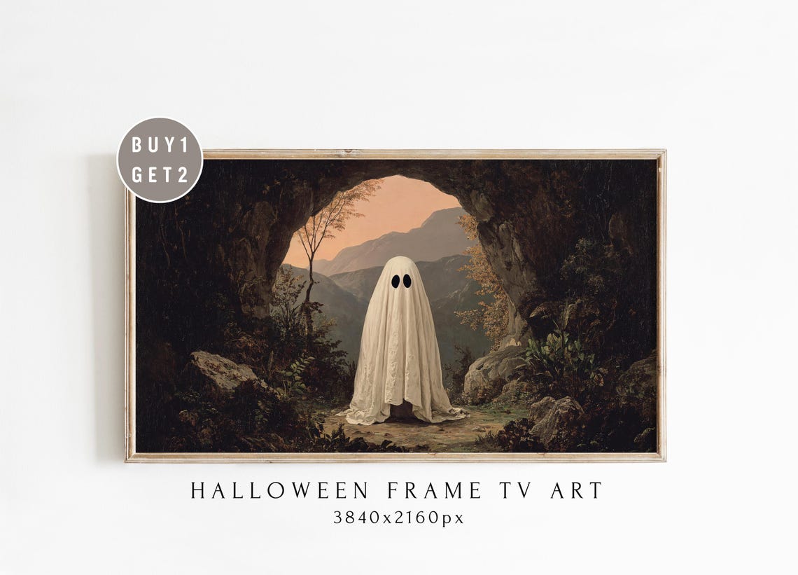 Ghost In Mountain Cave Arch Moody Halloween Landscape Poster