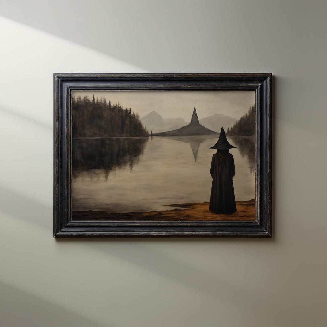 Vintage Halloween Art Witchy Decor Wall Witch Print Rustic Painting Moody