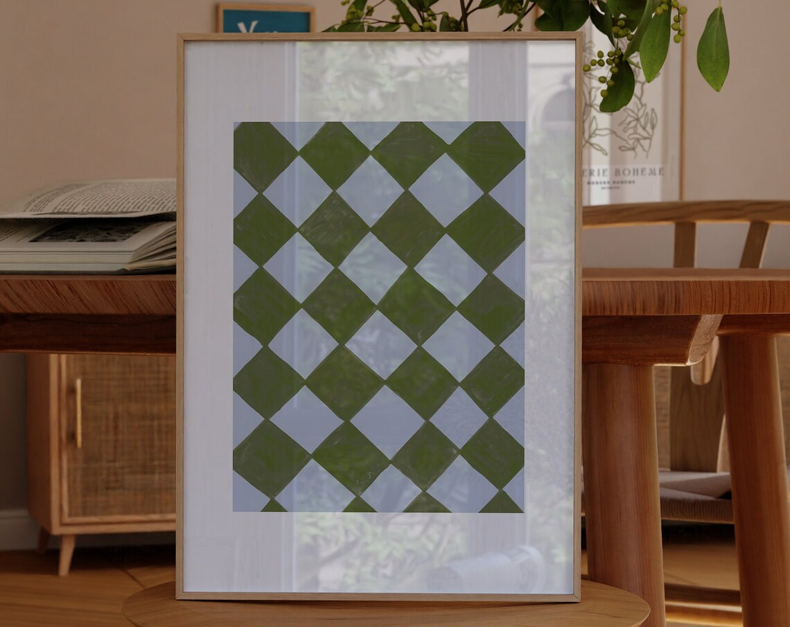 Green and Blue Retro Checkerboard Art Print, Nordic - Image 2