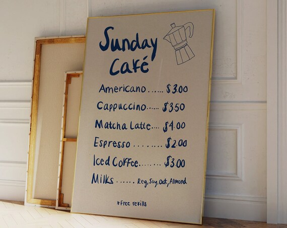 Sunday Cafe Hand Drawn Coffee Menu With Moka Pot Sketch Poster