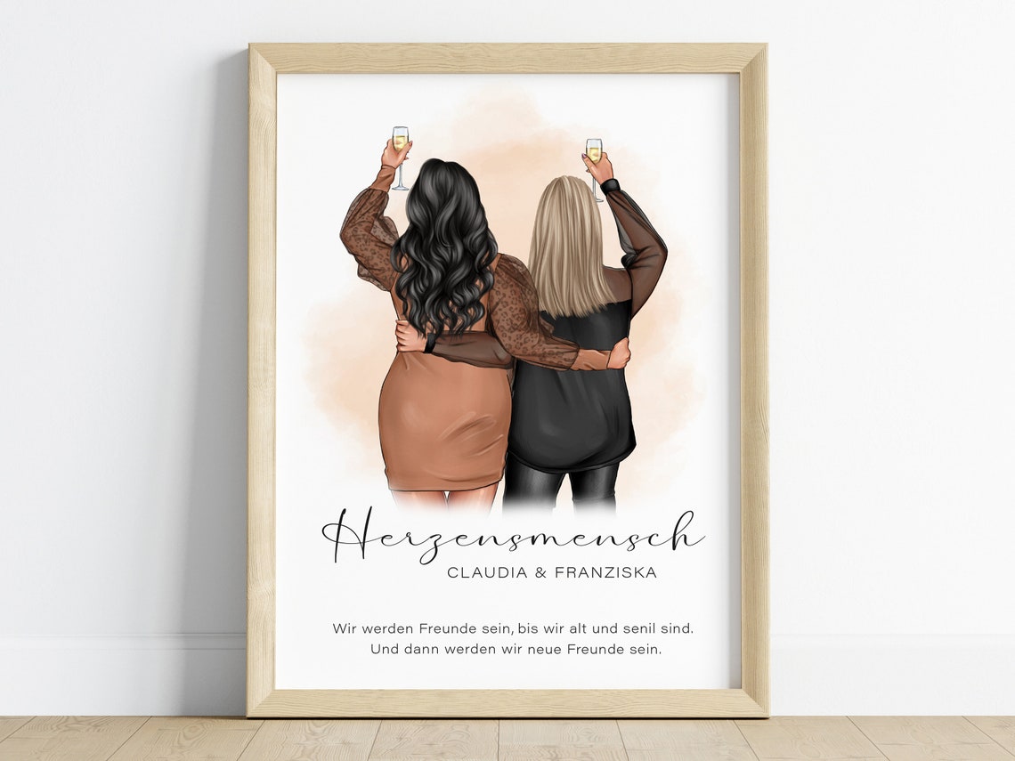 Personalized Herzensmensch Two Friends Champagne Toast Poster - Image 2